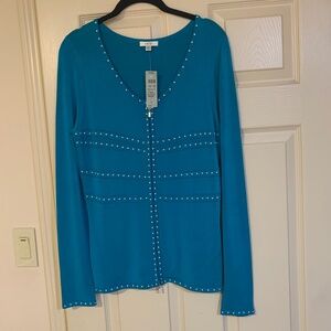 NWT Cache Blue Embellished Cardigan Sweater sz L